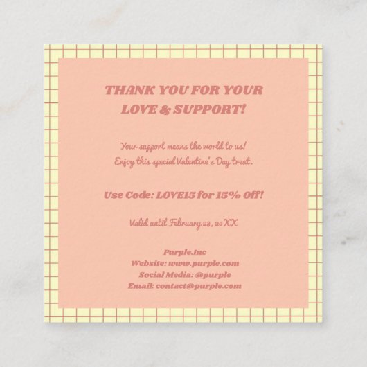 Roze Hypnotisch Hart Geruit Patroon Dank U Vierkante Visitekaartje (Achterkant)