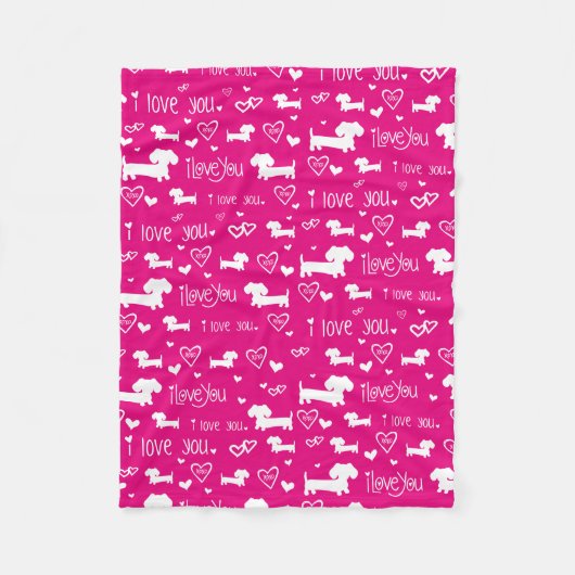 Roze I Heart Dachshund Hondendeken Fleece Deken (Voorkant)