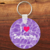 Roze I houdt van Paarse zwemmen Sleutelhanger (Voorkant)