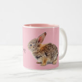 Roze I Love Rabbits Bunny Cottontail Tweekleurige Koffiemok (Voorkant rechts)
