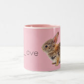 Roze I Love Rabbits Bunny Cottontail Tweekleurige Koffiemok (Center)