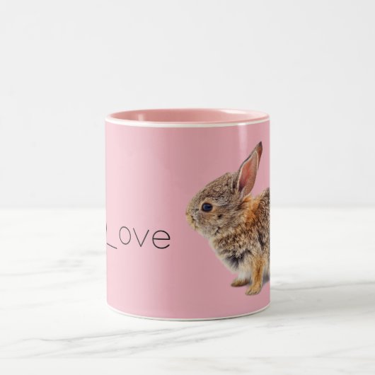 Roze I Love Rabbits Bunny Cottontail Tweekleurige Koffiemok (Center)