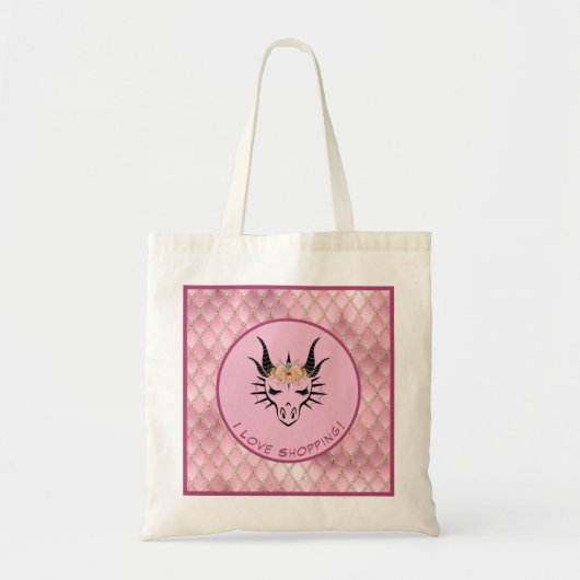 Roze I Love Shopping Dragon Head & Scales Tote Bag (Voorkant)