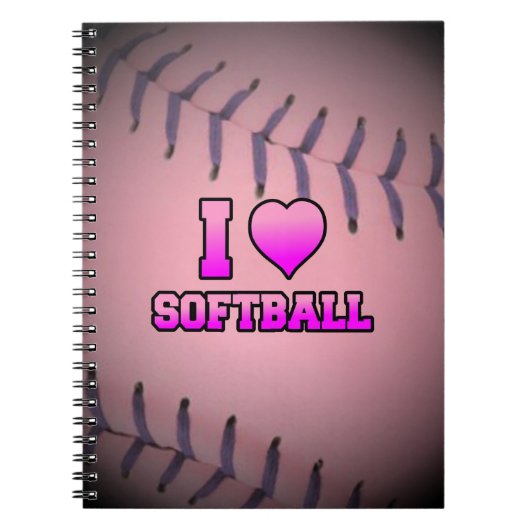 Roze I Love Softball Notitieboek (Voorkant)