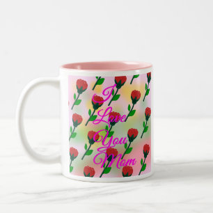 Roze I Love You Mama met mozaïek van Rode Bloemen Tweekleurige Koffiemok