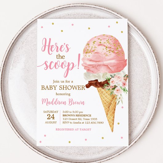 Roze Ice Cream Baby shower Kaart