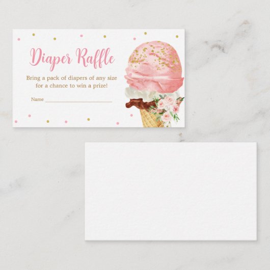 Roze Ice Cream Baby shower Luier Raffle Informatiekaartje (Voorkant / Achterkant)