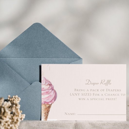 Roze Ice Cream Baby shower Luier Raffle Ticket Informatiekaartje