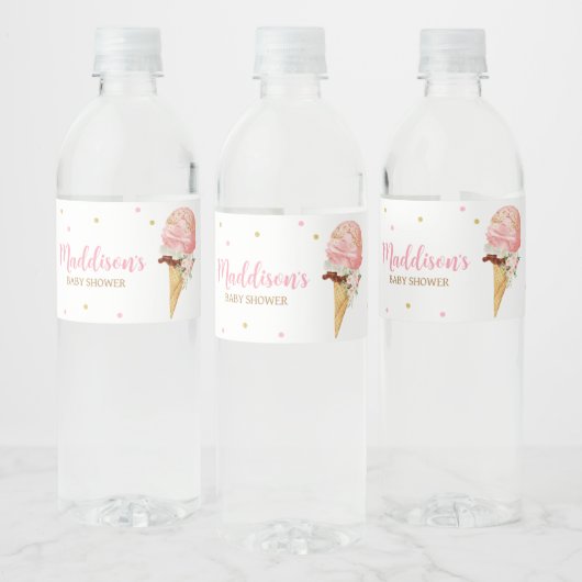 Roze Ice Cream Baby shower Waterfles Etiket (Flessen)