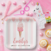 Roze Ice Cream Birthday-Borden voor papier Papieren Bordje (Feest)