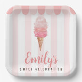Roze Ice Cream Birthday-Borden voor papier Papieren Bordje (Voorkant)