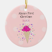 Roze Ice Cream Cone Baby eerste kerst Keramisch Ornament (Voorkant)