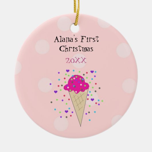 Roze Ice Cream Cone Baby eerste kerst Keramisch Ornament (Voorkant)