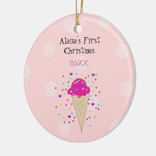 Roze Ice Cream Cone Baby eerste kerst Keramisch Ornament (Links)