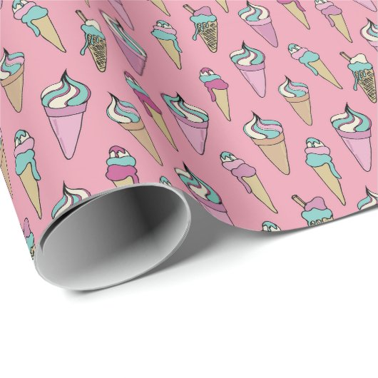 Roze Ice Cream Cone Cone Cft patroon Cadeaupapier (Rol Hoek)