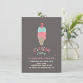 Roze Ice Cream Cone Meisje 2e Verjaardagsfeestje U Kaart (Staand voorkant)