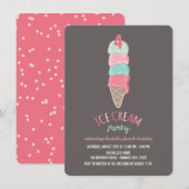Roze Ice Cream Cone Meisje 4e Verjaardagsfeestje I Kaart (Voorkant / Achterkant)