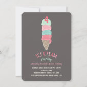 Roze Ice Cream Cone Meisje 4e Verjaardagsfeestje I Kaart (Voorkant)