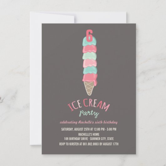 Roze Ice Cream Cone Meisje 6e Verjaardagsfeestje U Kaart (Voorkant)