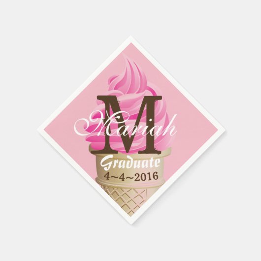 Roze Ice Cream Cone Monogram Servetten (Hoek)