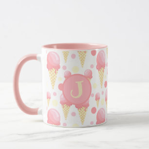 Roze Ice Cream Cone Monogramed Mok