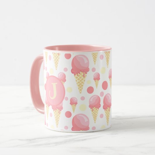 Roze Ice Cream Cone Monogramed Mok (Voorkant links)