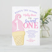 Roze Ice Cream Cone Polka Dots 1e verjaardag Meisj Kaart (Staand voorkant)