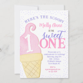 Roze Ice Cream Cone Polka Dots 1e verjaardag Meisj Kaart