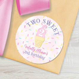 Roze Ice Cream Cone TWEE ZOETE 2e Verjaardag Meisj Ronde Sticker