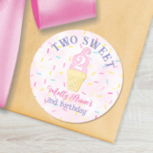 Roze Ice Cream Cone TWEE ZOETE 2e Verjaardag Meisj Ronde Sticker