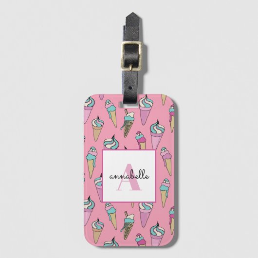 Roze Ice Cream Cone Zomer Bagagelabel (Voorkant (verticaal))