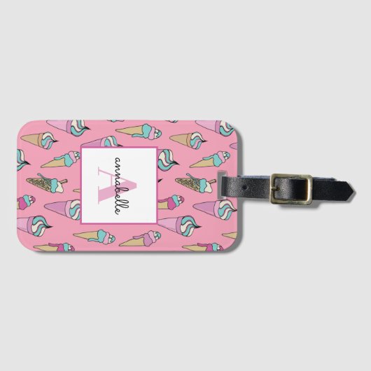 Roze Ice Cream Cone Zomer Bagagelabel (Voorkant (horizontaal))