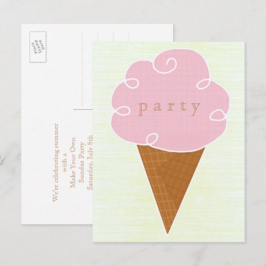 Roze Ice Cream Cone Zomerfeest uitnodiging Briefkaart (Voorkant / Achterkant)