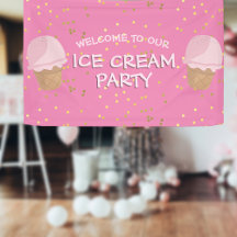 Roze Ice Cream Party Kids Verjaardagsbanner