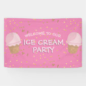 Roze Ice Cream Party Kids Verjaardagsbanner Spandoek (Horizontaal)
