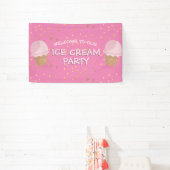 Roze Ice Cream Party Kids Verjaardagsbanner Spandoek (Insitu)