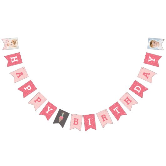 Roze Ice Cream Sparkler Gelukkige 1e Verjaardag Ba Vlaggetjes (Alle)