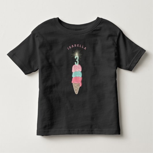 Roze Ice Cream Sparkler Meisje 3e Verjaardagsfeest Kinder Shirts (Voorkant)