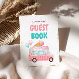 Roze Ice Cream Truck Gastenboek Reclamebord Met Voetstuk