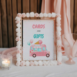 Roze Ice Cream Truck Kaarten en geschenken Reclamebord Met Voetstuk