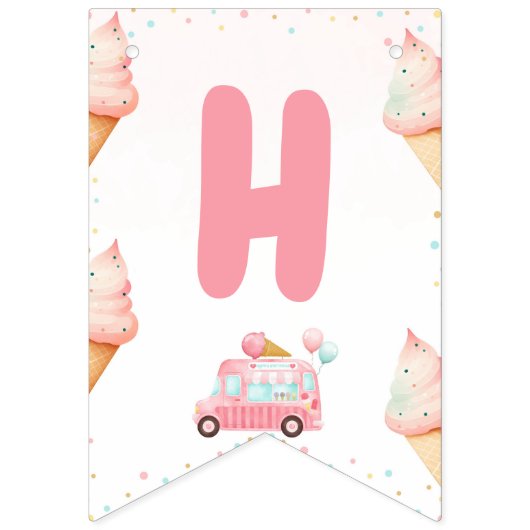 Roze Ice Cream Truck Verjaardag Vlaggetjes (Tweede vlag)