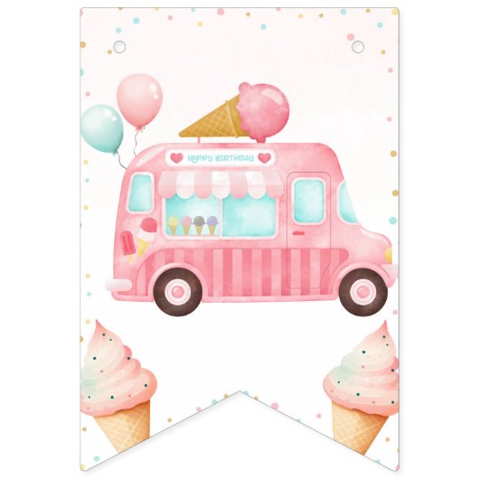 Roze Ice Cream Truck Verjaardag Vlaggetjes (Eerste vlag)