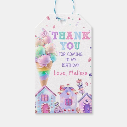 Roze Ice Cream Verjaardag Dank u Cadeau Labels Cadeaulabel (Voorkant)