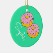 Roze icing donut girl's thema zoet naam keramisch ornament (Rechts)