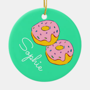 Roze icing donut girl's thema zoet naam keramisch ornament