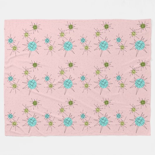 Roze Iconische Atomic Starbursts Fleece Deken (Voorkant (Horizontaal))