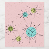 Roze Iconische Atomic Starbursts Wijnfles Etiket (Enkel label)