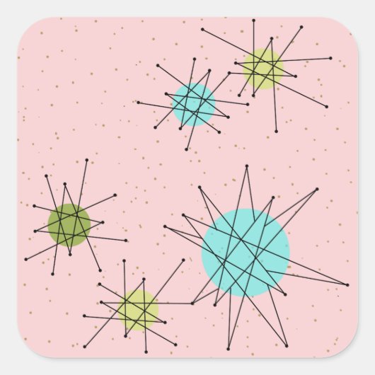 Roze Iconische Atomische Starbursts Vierkante Stic Vierkante Sticker (Voorkant)