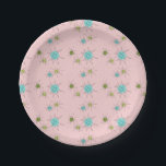 Roze Iconische atoomschotels Borden van papier Papieren Bordje<br><div class="desc">Dit roze Iconische atoomstootpatroon barst het patroon van het Bord van het Papier kenmerkt iconische atomaire sterrenbursts. Dat klopt! De oude school, First Lady Pink, met gouden gekleurde achtergrond, is de perfecte achtergrond voor de levendige turquoise, het verzachten van selderij en kitschy peren groene cirkels. De vlekken van kleur worden...</div>