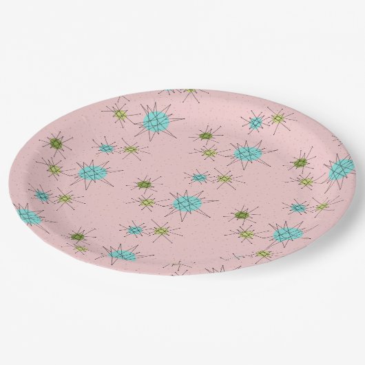 Roze Iconische atoomschotels Borden van papier Papieren Bordje (Gekanteld)